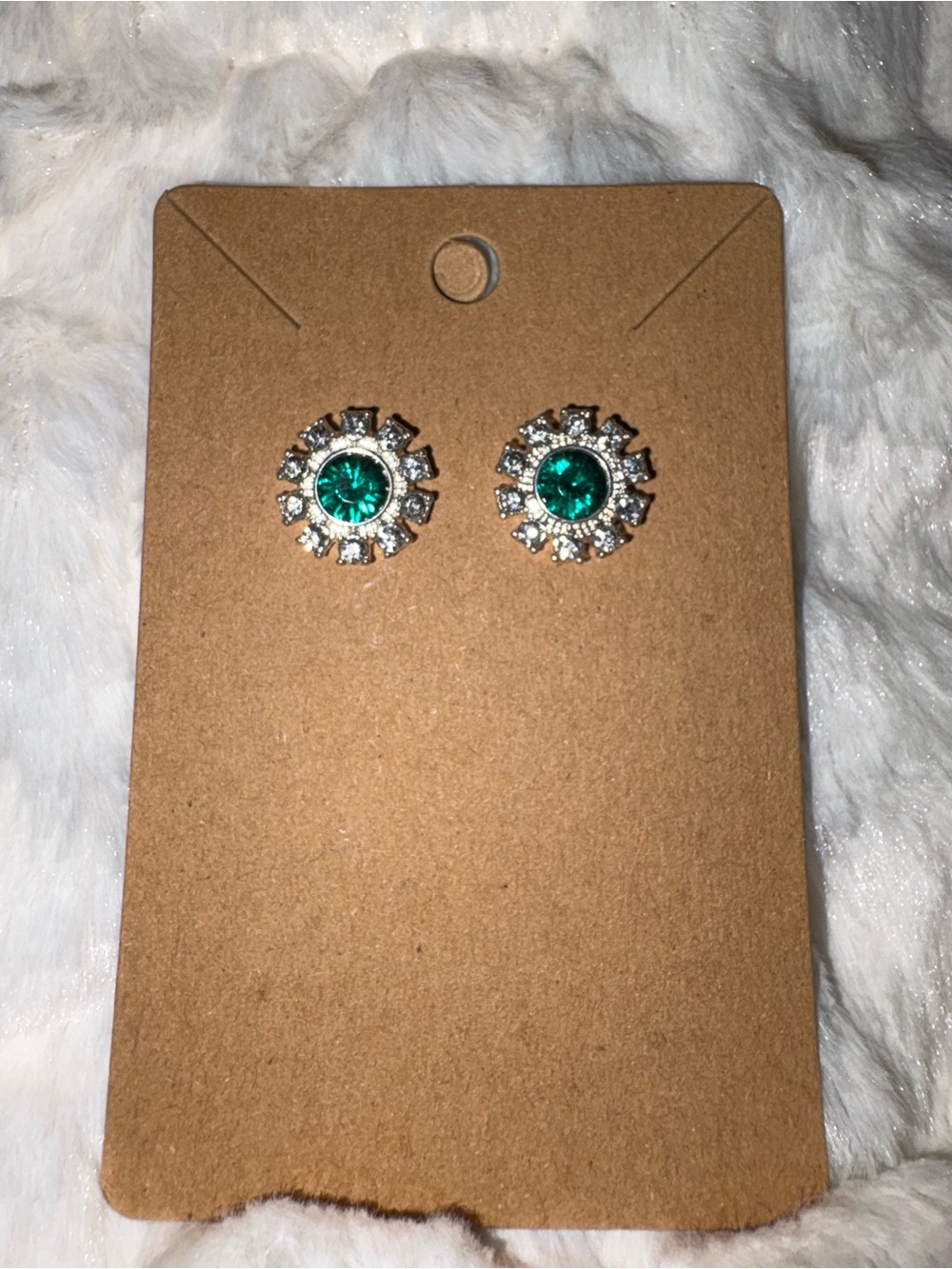Emerald Halo Crystal Stud Earrings - Green